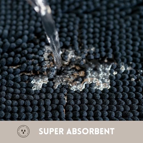 Bathroom Rugs Chenille, Extra Thick and Absorbent, Non-Slip, Machine Washable, Dry Quckily, Soft Cozy Plush, Used Under Shower Bathtub and Sink, Bath mat Sets Black - color: Black, size: 20 x 32 inch + 20 x 20 inch (U-Shape)