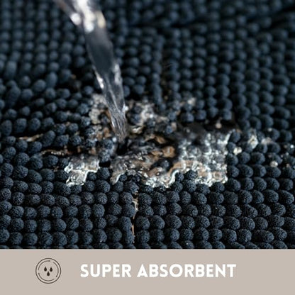 Bathroom Rugs Chenille, Extra Thick and Absorbent, Non-Slip, Machine Washable, Dry Quckily, Soft Cozy Plush, Used Under Shower Bathtub and Sink, Bath mat Sets Black - color: Black, size: 20 x 32 inch + 20 x 20 inch (U-Shape)