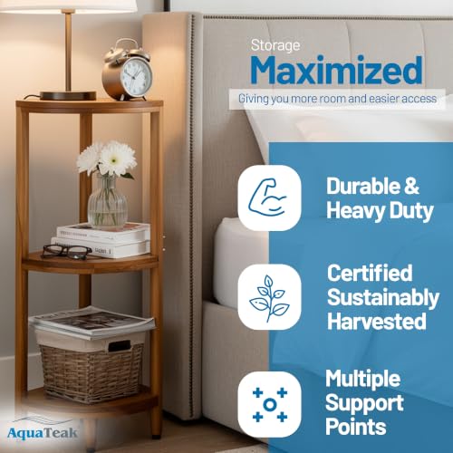 AquaTeak Kai 40.25" Teak Corner Shelf Stand, 3 Tier Shower Stand | Space-Saving Design, Durable Water-Resistant Teak, Anti-Slip Feet - size: Stand Only