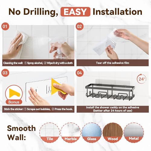 Shower Caddy Adhesive, Rustproof Shower Organizer, Wall Shower Rack | Large Capacity Shower Shelf for Inside Shower, No Drill Shower Storage, Shampoo Shower Holder, Black, 2 Caddies - color: Black