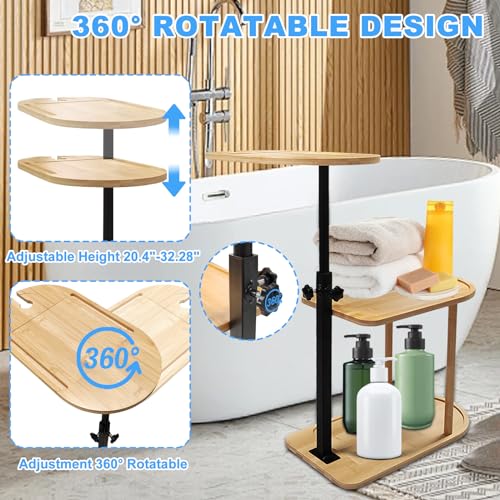 3 Layer Bath Tub Tray Table Liftable Freestanding Bamboo Bath Tray Caddy for Tub Against Wall Shelf Bathroom Organizer Shelf for Luxury Spa (Oval) - color: Oval