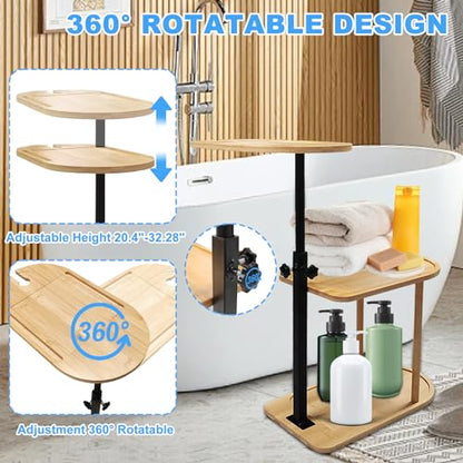 3 Layer Bath Tub Tray Table Liftable Freestanding Bamboo Bath Tray Caddy for Tub Against Wall Shelf Bathroom Organizer Shelf for Luxury Spa (Oval) - color: Oval