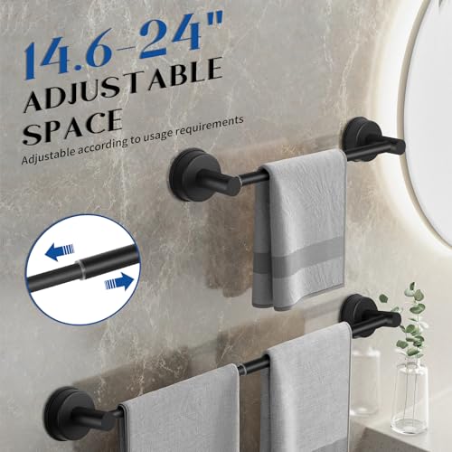 Suction Cup Towel Bar for Bathroom Wall, 14.6–24 Inches Adjustable Black Suction Towel Bar, Towel Racks for Bathroom, Bath Towel Holder for Shower (Matte Black) - color: Matte Black, 1-pack