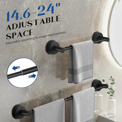 Suction Cup Towel Bar for Bathroom Wall, 14.6–24 Inches Adjustable Black Suction Towel Bar, Towel Racks for Bathroom, Bath Towel Holder for Shower (Matte Black) - color: Matte Black, 1-pack