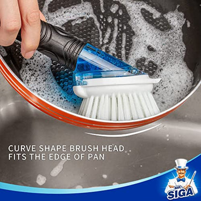 MR.SIGA Soap Dispensing Dish Brush Storage Set, Kitchen Brush with Holder | Dish scrubber with soap dispenser, dish soap brush with scraper