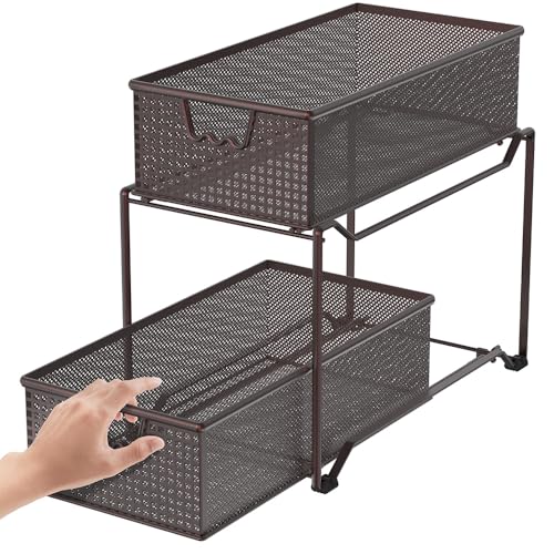 Deco Brothers 2 Tier Bathroom Storage Organizer with Pull-Out Drawer Bronze - color: Bronze