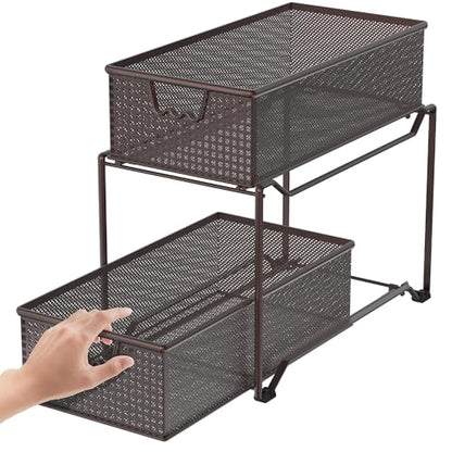 Deco Brothers 2 Tier Bathroom Storage Organizer with Pull-Out Drawer Bronze - color: Bronze