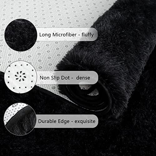 Chicrug Soft 2x10 Runner Rug for Bedroom Living Room Plush Fluffy Rug, Shag Furry Hallway Runner Carpet Rug Non Shedding for Nursery Children Kids Girls Room Home Decorative, Black | Shag Furry Hallway Runner Carpet Rug Non Shedding for Nursery Children K