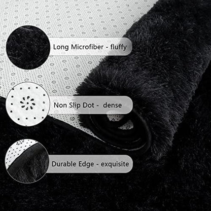 Chicrug Soft Runner Rugs for Bedroom Living Room Plush Fluffy Rug 2x6 Feet, Shag Furry Area Rug Carpet Non Shedding for Nursery Children Kids Girls Room Home Decorative, Black | Shag Furry Area Rug Carpet Non Shedding for Nursery Children Kids Girls Room