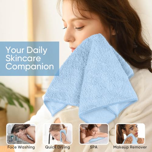 HOMEXCEL Washcloths 12PK, Ultra Soft&Highly Absorbent Face Towels, 12X12 in | Multi-Purpose Towels, Microfiber Wash Cloths for Bathroom, Hotel, Spa, Gym, and Kitchen, Machine Washable, Blue - color: Blue