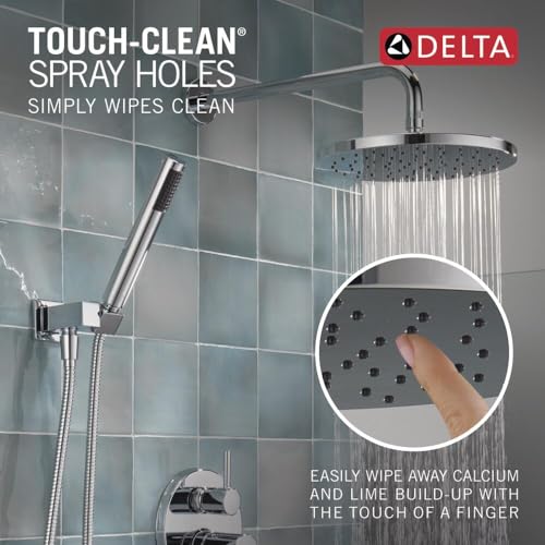 Delta Modern 14 Series Round Rain Shower System Faucet Set, Rainfall Chrome Shower Head and Handle Set, Valve Trim Kit, 10 Inch, Chrome 342702 - color: Chrome