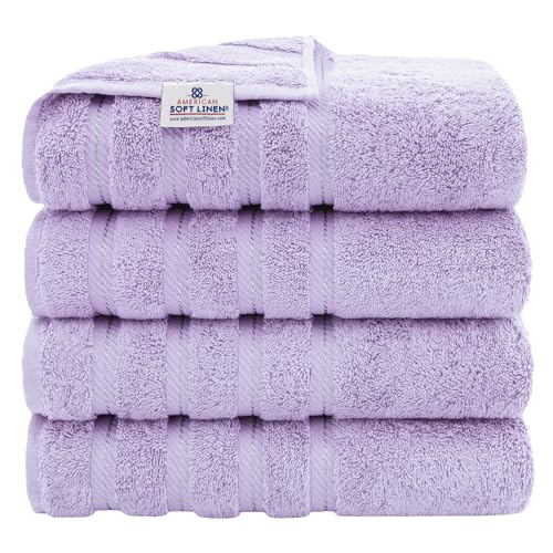 American Soft Linen 100% Cotton Luxury Turkish Towels, 4 PC Bath Towel Set | Soft Absorbent Quick Dry OEKO Tex Standard 100 Certificated Durable Machine Washable Premium Hotel Quality - color: Lilac, size: 27"x54"
