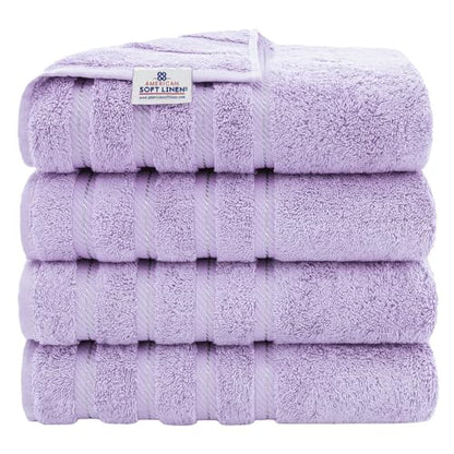 American Soft Linen 100% Cotton Luxury Turkish Towels, 4 PC Bath Towel Set | Soft Absorbent Quick Dry OEKO Tex Standard 100 Certificated Durable Machine Washable Premium Hotel Quality - color: Lilac, size: 27"x54"