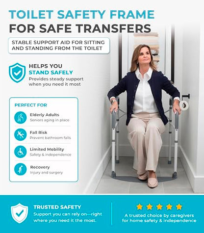 Stander Wonder Toilet Safety Rails for Seniors, Adjustable Detachable Toilet Frame with Padded Handles for Elderly Adults, Foldable Handicap Support Rail with Footrest, Fits Any Toilets