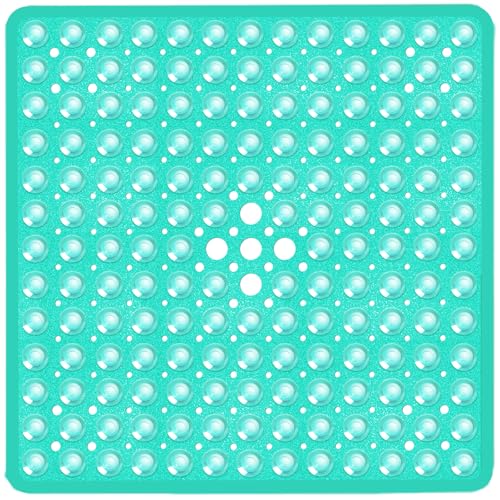 Square Shower Mat Bathtub Bath Mat Non Slip Clear Green 21"x21" | Shower Mats for Inside Shower Tub, Shower Stall Mats for Bathroom Floor, With Suction Cups Drain Hole Easy Washable, BPA-Free - color: Clear Green, size: 21" x 21" (Square)