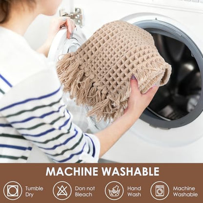 Waffle Bath Mat, Super Absorbent Waffle Bathroom Rug with Tassels, Non Slip Bath Mats for Bathroom Floor, Ultra Soft Boho Bath Mat, Quick Dry Shower Mat, Machine Washable, 18"×30", Khaki - size: 18"×30"