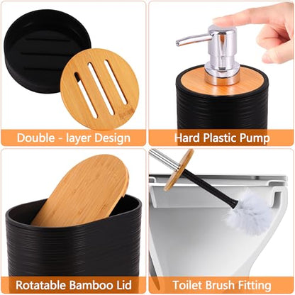 25 PCS Black Bathroom Accessories Set丨Shower Curtain Bathroom Accessory | All-in-One Kit with Shower Curtain,rug,Trash Can,Toothbrush Holder,Toilet BrushSoap Dispenser,Toothbrush Cup,etc for Home - color: Black