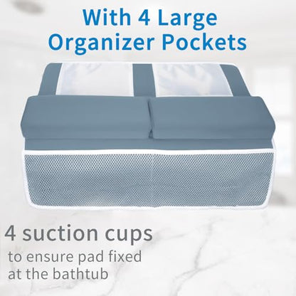 JJGoo Bath Kneeler with Elbow Rest Pad Set, 1.5 inch Kneeling Pad Mat for Bathtub Baby Bathing Parents, Painless Foam Mat with Toy Organizer Pockets, Non-Slip for Baby and Toddler Bathing - color: Blue