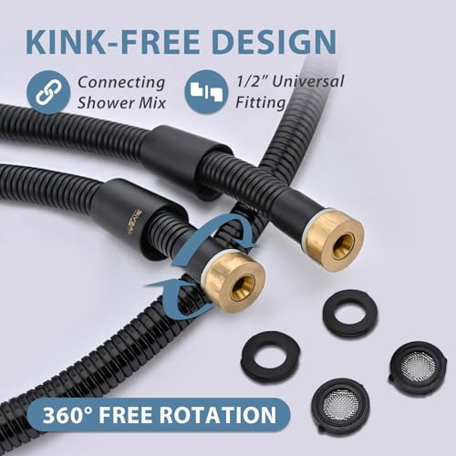 59 Inches 304 Stainless Steel Shower Hose Replacement Black | Anti-kink Hand Held Shower Head Hose Extra Long,High Pressure Sprayer Bidet Hose,Flexible Extension Rv Shower Hose - color: Black, size: 59 Inches