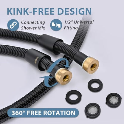69 Inches 304 Stainless Steel Black Shower Hose Replacement | 6ft Hand Held Shower Head Hose Extra Long,High Pressure Sprayer Bidet Hose,Flexible Matte Black Extension Rv Shower Hose - color: Black, size: 69 Inches