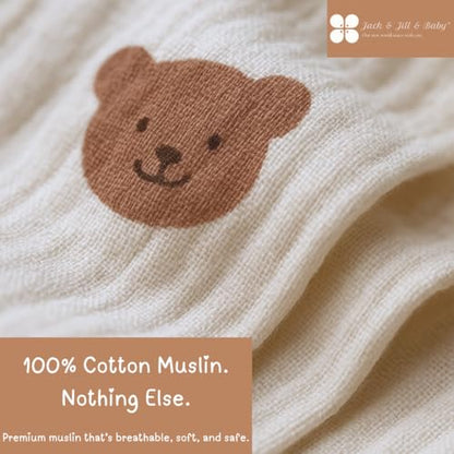 Jack & Jill & Baby Washcloths | 100% Cotton | Ultra-Soft Face Towels for Baby Boys and Girls | Bath Time and Burp Cloth Use | Baby Essentials | Absorbent Cloth Wipes | Pack of 4 (Bear Cuddle) - color: Bear Cuddle