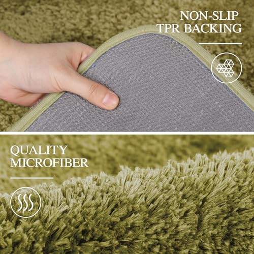 Walensee Bath Rug - Non Slip, Soft Microfiber Shaggy Bath Mat (20 x 32, Olive Green) Water Absorbent, Machine Washable, Thick Plush Shower Mat - color: Olive Green, size: 20" x 32"