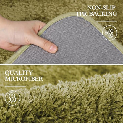 Walensee Bath Rug - Non Slip, Soft Microfiber Shaggy Bath Mat (20 x 32, Olive Green) Water Absorbent, Machine Washable, Thick Plush Shower Mat - color: Olive Green, size: 20" x 32"