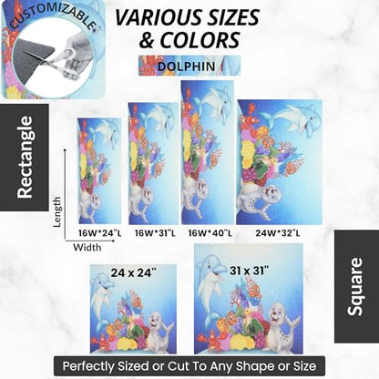 Enkosi Loofah Non-Slip Shower Mat - Shower Floors, Bathtub, Bathrooms, Wet Areas - Cushioned Bath Mat with Drain Holes - Quick Dry PVC, Secure Safety Pad Without Suction Cups (32x24 Dolphin) - color: Kids Dolphin, size: 32" x 24" (Rectangular)