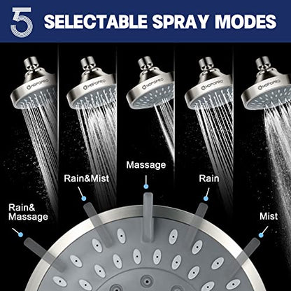 High Pressure Shower Head, HOPOPRO 5-Mode Fixed Showerhead, NBC Recommended | The Washington Post, NBC News, Today Recommended, Consumer Reports Tested High Flow Fixed Shower Head (4 Inch Brushed Nickel) - color: Brushed Nickel, style: 4 Inch Modern