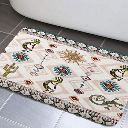 JAWO Southwestern Tribal Bathroom Rug - Geometric Retro Abstract Art, Memory Foam (17x29 inches), Blue - color: Blue, size: 1'5" x 2'5" (Rectangular)