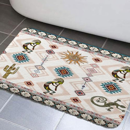 JAWO Southwestern Tribal Bathroom Rug - Geometric Retro Abstract Art, Memory Foam (17x29 inches), Blue - color: Blue, size: 1'5" x 2'5" (Rectangular)