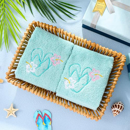 SmoothNovelty 2 Pcs Hand Towels Bathroom Decor 14x29 Inch Embroidered 100% Cotton Soft Absorbent Spring Summer Decorative Hand Towels for Bathroom Kitchen(Flip Flops,Mint Green) - style: Flip Flops