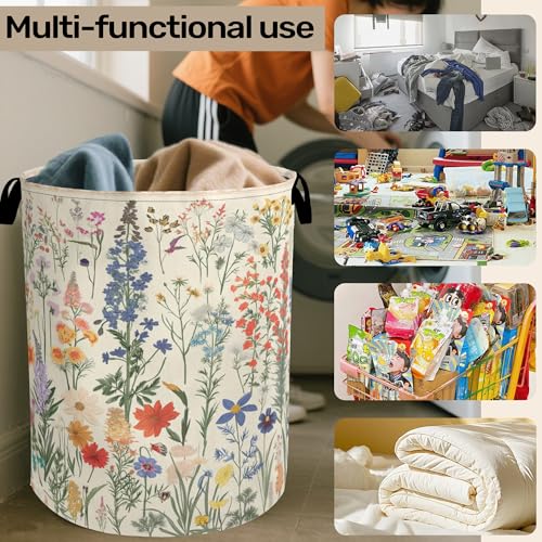 Summer Wild Herbs Large Clothes Hamper Bag - Laundry Basket with Handles, Space Saving Foldable Design for Nursery - color: Summer Wild Herbs