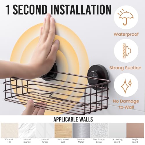 Shower Caddy Suction Cup, 2 Pack Shelves for Inside with Hooks | Brown Shower Storage, Rustproof Meatl Bathroom Basket, Soap Holder, NO-Drilling Shower Holder - color: 2 X Brown