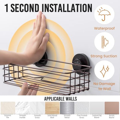 Shower Caddy Suction Cup, 2 Pack Shelves for Inside with Hooks | Brown Shower Storage, Rustproof Meatl Bathroom Basket, Soap Holder, NO-Drilling Shower Holder - color: 2 X Brown