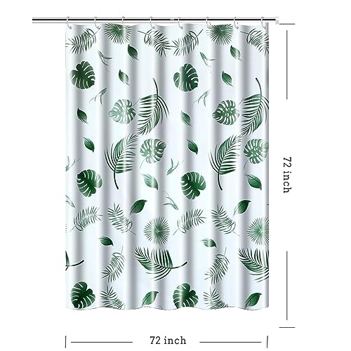 TIKABC Shower Curtain Liner, 4G PEVA Green Leaf Shower Liner, Plastic Waterproof Shower Curtains, 72x72 inch with Grommet Holes 3 Magnetic Weights - color: White-green Leaf