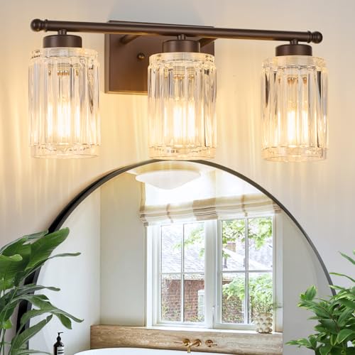 3 Light Bathroom Light Fixtures Modern ORB 18 Inch Vanity Lights for Bathroom Lighting Fixtures Over Mirror with Thickened Glass Shade for Cabinet Mirror Bedroom Hallway - color: ORB, size: 3 Lights