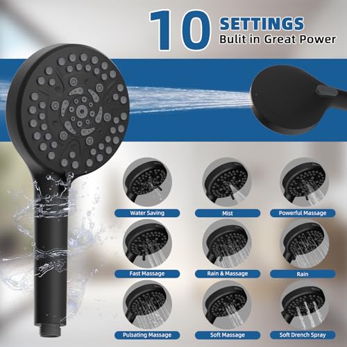 12" Metal Rainfall Shower Head with 10-Mode Handheld, Matteblack | NSF/ANSI/CAN 372 Certified, High Pressure Showerhead Combo with 11" Adjustable Shower Arm, 71" Hose, Shower Head Holder - color: Matte Black, style: Square 12"