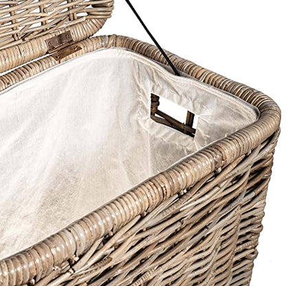 The Basket Lady Narrow Kubu Wicker Rectangular Laundry Hamper, Serene Grey | Outside: 21" L x 13" W x 24" H, 2.7 cu-ft capacity, Removable fabric liner, Handcrafted, Fully-assembled, Natural rattan - color: Serene Grey