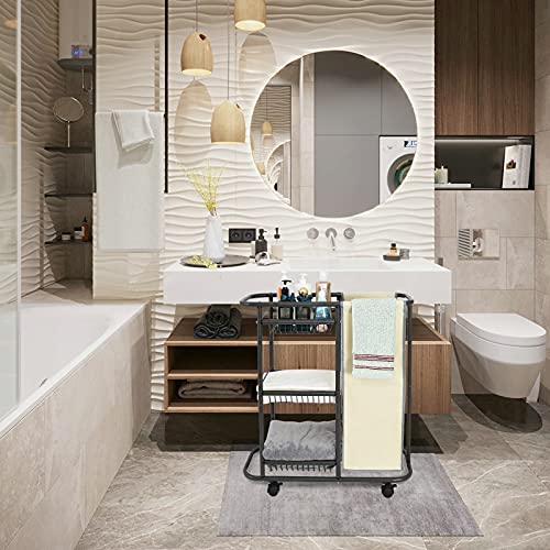 Rolling Laundry Basket with Wheels and Handle,3 Storage Baskets, 45 L Bag | Heavy Duty Laundry Cart, Space Saving Laundry Room Organization - color: Beige
