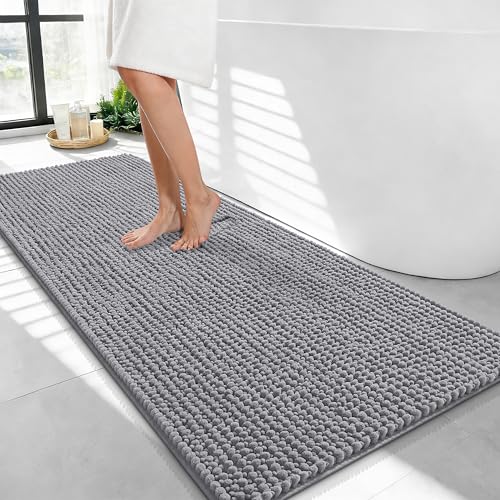 OLANLY Thick Chenille Bathroom Runner Rugs 44x24, Absorbent Bath Mat, Grey | Soft Bath Rugs, Rubber Backing, Machine Wash Dry, Bath Mats for Bathroom, Tub and Shower, Home Decor Accessories - color: Grey, size: 44" X 24"