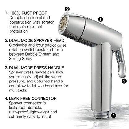 Houtingmaan Kitchen Sink Sprayer Replacement, Side Sprayer Head | with Hose and17 ADAPTERS, Chrome - color: Chrome, style: Dual Function Mode
