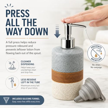 Dish Soap Dispenser Set with Silicone Funnel, Hand Soap, Shampoo, Body Wash, Ceramic Liquid Soap Dispenser for Kitchen and Bathroom Countertops, Stainless Steel Pump, Non Slip, 12 Oz, Black - color: Black and White, size: 1xSoap Dispenser