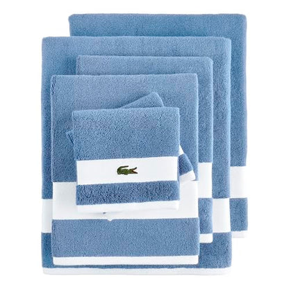 Lacoste Sport Stripe 6-Piece Luxury Cotton Towel Set – Made with 100% Soft Supima Cotton, Absorbent & Quick-Drying, Includes 2 Bath Towels, 2 Hand Towels, 2 Washcloths, Sky Blue - color: Sky Blue