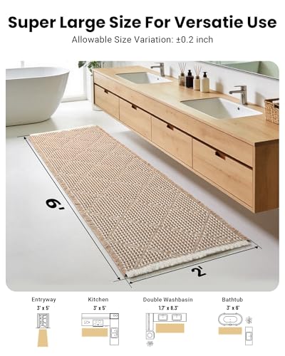 Large Bathroom Rugs 2' x 6', Long Runner Rug Waffle Bath Mat for Kitchen Rugs, Absorbent and Washable Bathroom Mat for Laundry Room, Soft Boho Runner Decor, Entryway Hallway Runner Rug No Slip