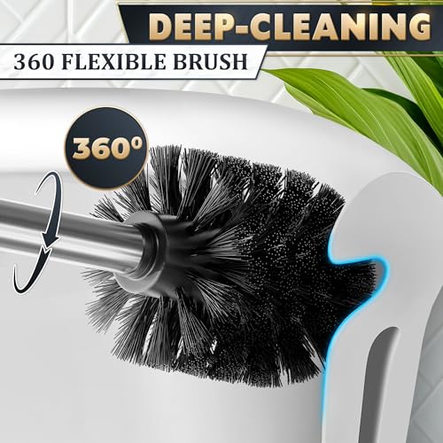 Stainless Steel Toilet Brush and Holder Set, Splash Guard (Silver) | Toilet Bowl Brush and Holder, Removable Inner Bowl, Dense Bristles, Long Handle, Scratch Resistant, for Modern Bathrooms - color: Silver