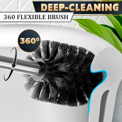 Stainless Steel Toilet Brush and Holder Set, Splash Guard (Silver) | Toilet Bowl Brush and Holder, Removable Inner Bowl, Dense Bristles, Long Handle, Scratch Resistant, for Modern Bathrooms - color: Silver