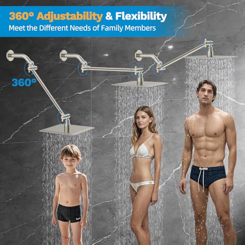 All-Metal Shower Extension Arm, G1/2" Universal 11-Inch, Brushed Nickel | Brass Flexible Shower Head Extender Height/Angle Adjustable, Stainless Steel Rain Shower Pipe Extending with Lock Joint - color: Brushed Nickel, size: 11 Inch