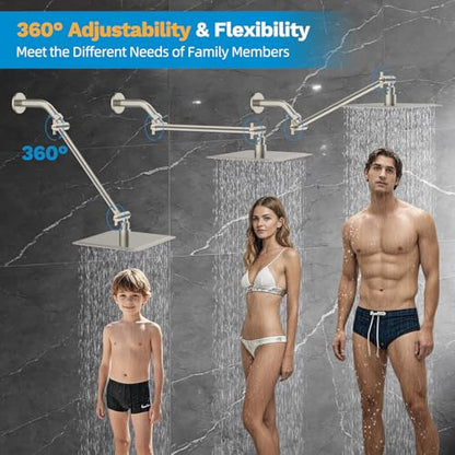 All-Metal Shower Extension Arm, G1/2" Universal 11-Inch, Brushed Nickel | Brass Flexible Shower Head Extender Height/Angle Adjustable, Stainless Steel Rain Shower Pipe Extending with Lock Joint - color: Brushed Nickel, size: 11 Inch