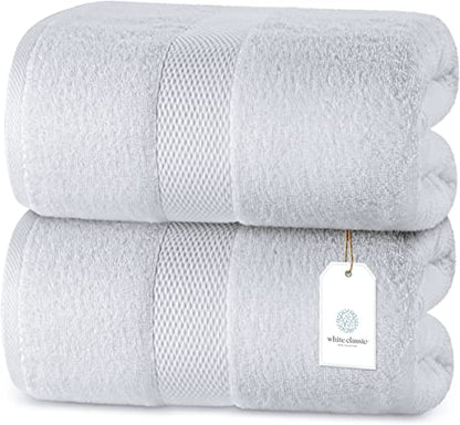 White Classic 2 Luxury White Bath Sheet Towels 35 x 70 and 6 Luxury White Hand Towels 16 x 30 | Cotton, Highly Absorbent and Quick Dry for Hotels, Spa and Bathroom